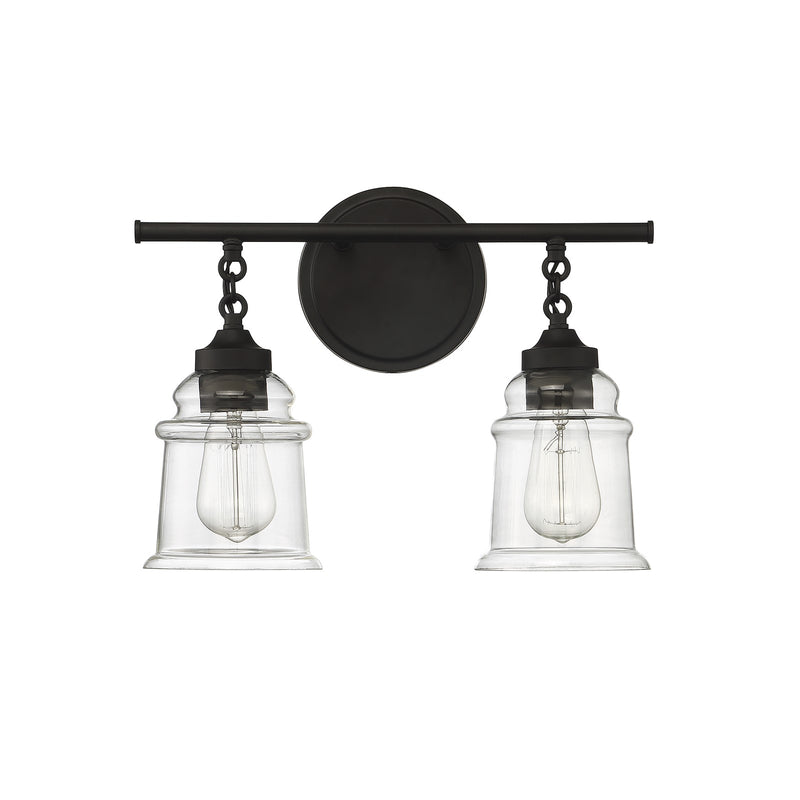 Savoy House Fuller 15in 2-Light Vanity Light | Vintage Matte Black and Clear Glass | Bathroom Vanity | 15 x 6.75 x 11 in | Model L8-8055-2-BK