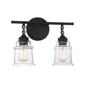 Savoy House Fuller 15in 2-Light Vanity Light | Vintage Matte Black and Clear Glass | Bathroom Vanity | 15 x 6.75 x 11 in | Model L8-8055-2-BK