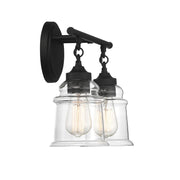 Savoy House Fuller 15in 2-Light Vanity Light | Vintage Matte Black and Clear Glass | Bathroom Vanity | 15 x 6.75 x 11 in | Model L8-8055-2-BK