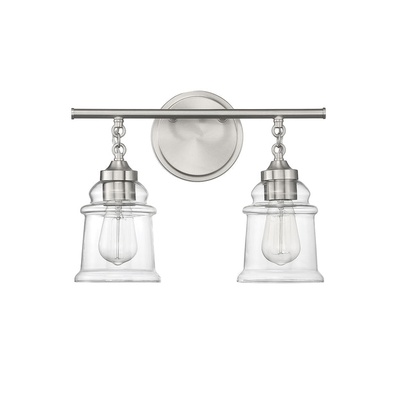 Savoy House Fuller 15in 2-Light Vanity Light | Vintage Satin Nickel and Clear Glass | Bathroom Vanity | 15 x 6.75 x 11 in | Model L8-8055-2-SN