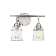 Savoy House Fuller 15in 2-Light Vanity Light | Vintage Satin Nickel and Clear Glass | Bathroom Vanity | 15 x 6.75 x 11 in | Model L8-8055-2-SN
