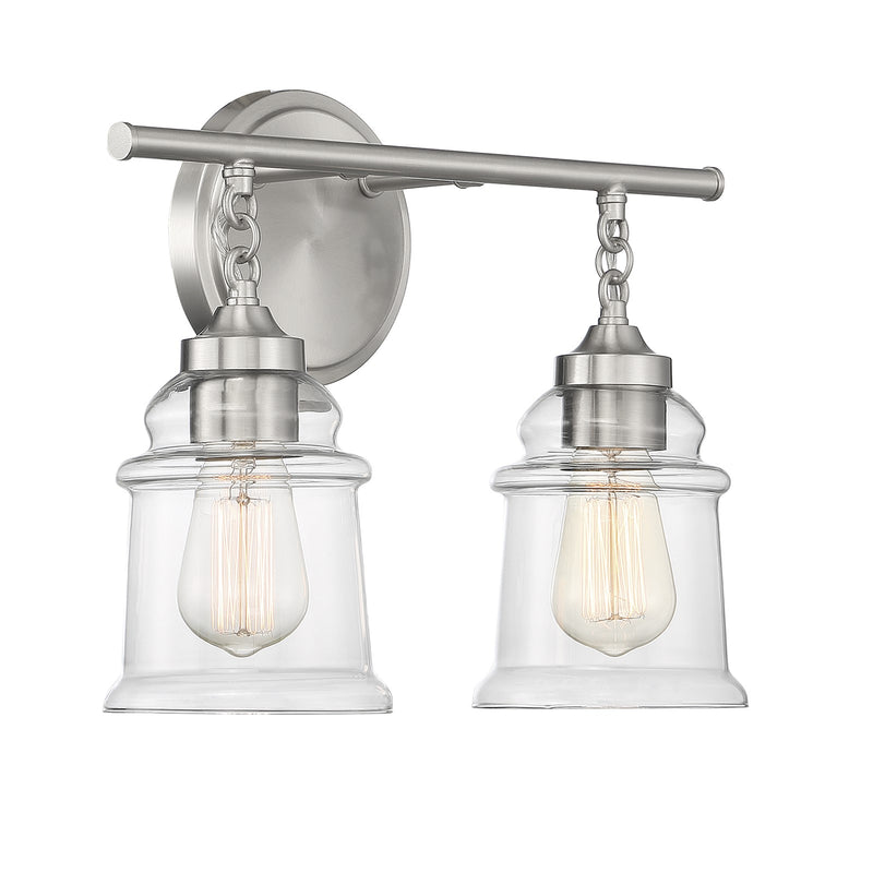 Savoy House Fuller 15in 2-Light Vanity Light | Vintage Satin Nickel and Clear Glass | Bathroom Vanity | 15 x 6.75 x 11 in | Model L8-8055-2-SN