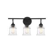 Savoy House Fuller 24in 3-Light Vanity Light | Vintage Matte Black and Clear Glass | Bathroom Vanity | 24 x 6.75 x 11 in | Model L8-8055-3-BK