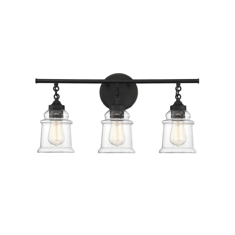 Savoy House Fuller 24in 3-Light Vanity Light | Vintage Matte Black and Clear Glass | Bathroom Vanity | 24 x 6.75 x 11 in | Model L8-8055-3-BK