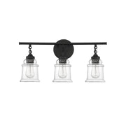 Savoy House Fuller 24in 3-Light Vanity Light | Vintage Matte Black and Clear Glass | Bathroom Vanity | 24 x 6.75 x 11 in | Model L8-8055-3-BK