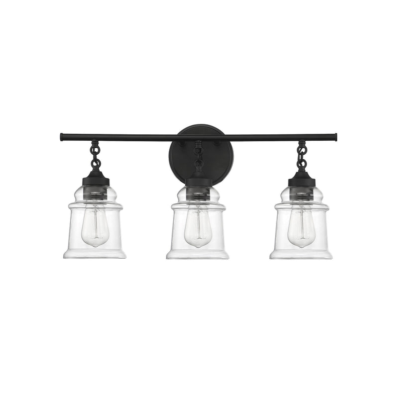 Savoy House Fuller 24in 3-Light Vanity Light | Vintage Matte Black and Clear Glass | Bathroom Vanity | 24 x 6.75 x 11 in | Model L8-8055-3-BK