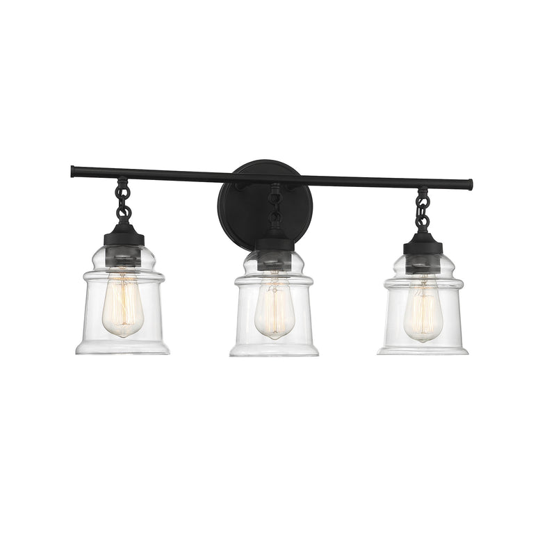 Savoy House Fuller 24in 3-Light Vanity Light | Vintage Matte Black and Clear Glass | Bathroom Vanity | 24 x 6.75 x 11 in | Model L8-8055-3-BK