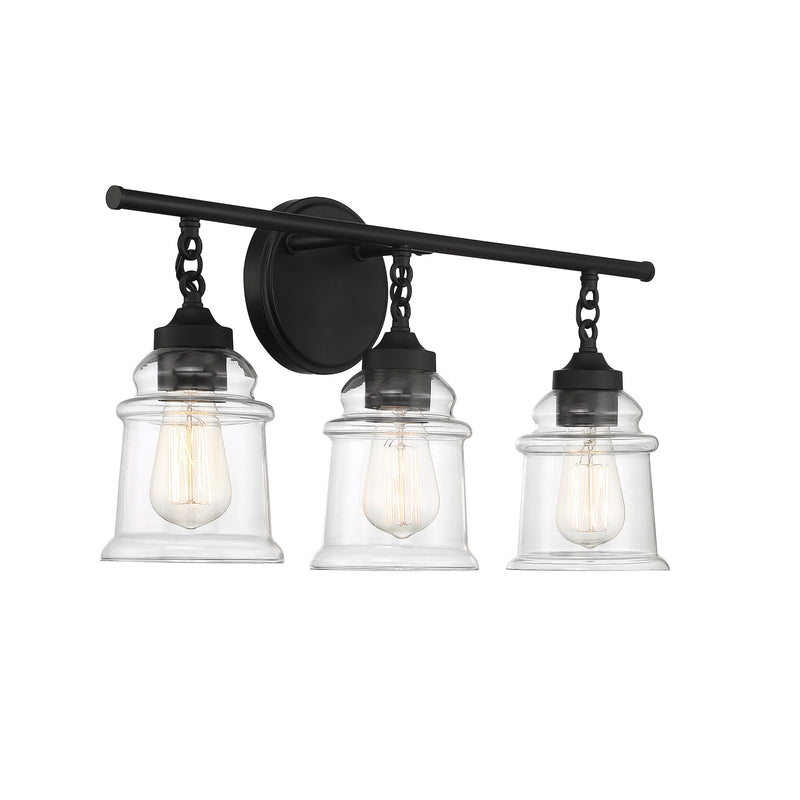Savoy House Fuller 24in 3-Light Vanity Light | Vintage Matte Black and Clear Glass | Bathroom Vanity | 24 x 6.75 x 11 in | Model L8-8055-3-BK