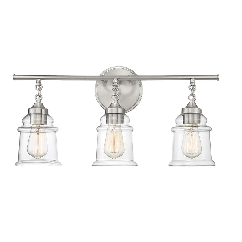 Savoy House Fuller 24in 3-Light Vanity Light | Vintage Satin Nickel and Clear Glass | Bathroom Vanity | 24 x 6.75 x 11 in | Model L8-8055-3-SN