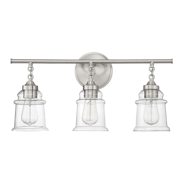 Savoy House Fuller 24in 3-Light Vanity Light | Vintage Satin Nickel and Clear Glass | Bathroom Vanity | 24 x 6.75 x 11 in | Model L8-8055-3-SN