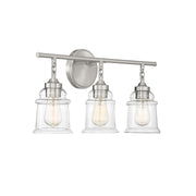 Savoy House Fuller 24in 3-Light Vanity Light | Vintage Satin Nickel and Clear Glass | Bathroom Vanity | 24 x 6.75 x 11 in | Model L8-8055-3-SN