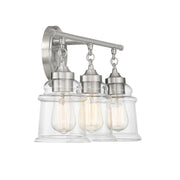 Savoy House Fuller 24in 3-Light Vanity Light | Vintage Satin Nickel and Clear Glass | Bathroom Vanity | 24 x 6.75 x 11 in | Model L8-8055-3-SN