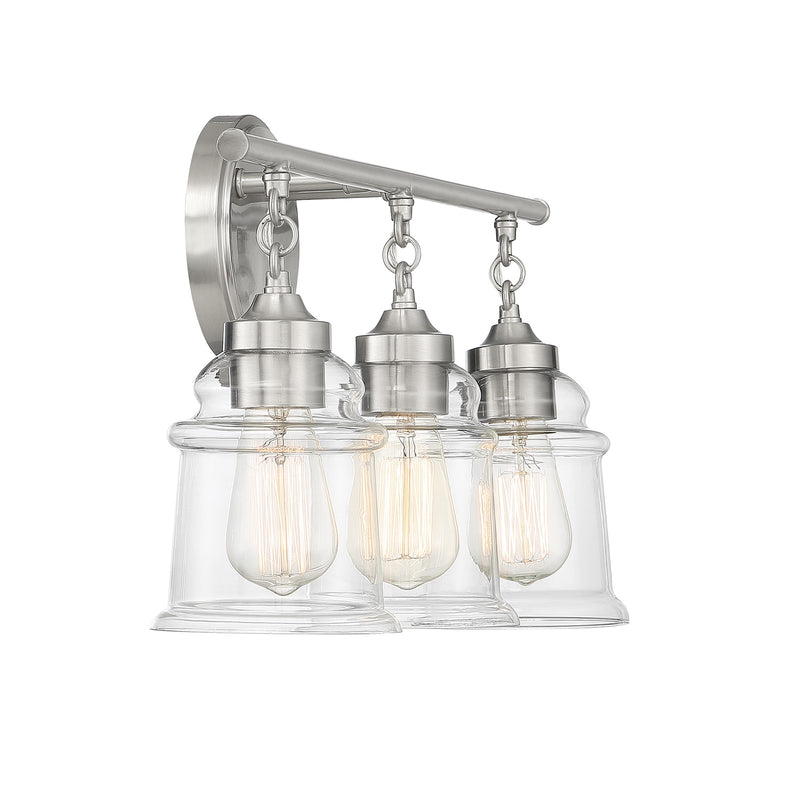 Savoy House Fuller 24in 3-Light Vanity Light | Vintage Satin Nickel and Clear Glass | Bathroom Vanity | 24 x 6.75 x 11 in | Model L8-8055-3-SN