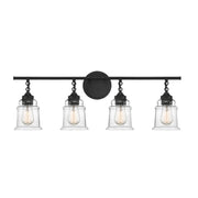 Savoy House Fuller 31in 4-Light Vanity Light | Vintage Matte Black and Clear Glass | Bathroom Vanity | 31.38 x 6.75 x 11 in | Model L8-8055-4-BK
