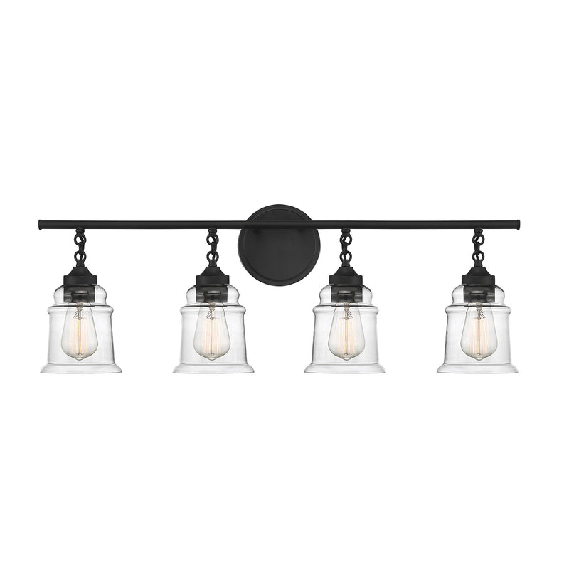 Savoy House Fuller 31in 4-Light Vanity Light | Vintage Matte Black and Clear Glass | Bathroom Vanity | 31.38 x 6.75 x 11 in | Model L8-8055-4-BK