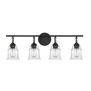 Savoy House Fuller 31in 4-Light Vanity Light | Vintage Matte Black and Clear Glass | Bathroom Vanity | 31.38 x 6.75 x 11 in | Model L8-8055-4-BK