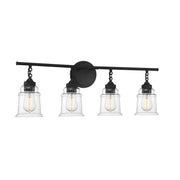 Savoy House Fuller 31in 4-Light Vanity Light | Vintage Matte Black and Clear Glass | Bathroom Vanity | 31.38 x 6.75 x 11 in | Model L8-8055-4-BK