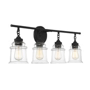 Savoy House Fuller 31in 4-Light Vanity Light | Vintage Matte Black and Clear Glass | Bathroom Vanity | 31.38 x 6.75 x 11 in | Model L8-8055-4-BK