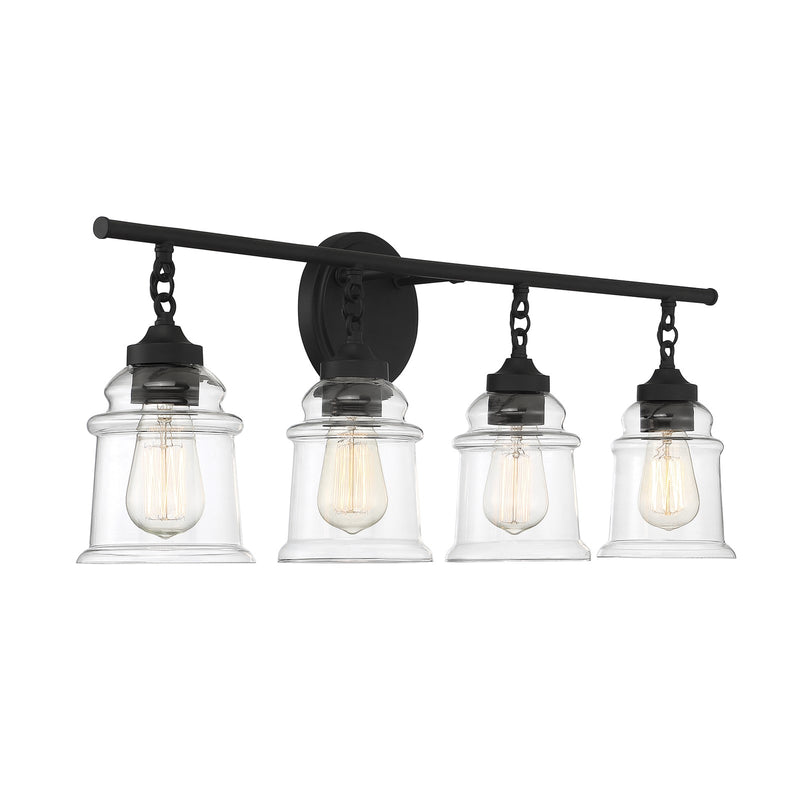 Savoy House Fuller 31in 4-Light Vanity Light | Vintage Matte Black and Clear Glass | Bathroom Vanity | 31.38 x 6.75 x 11 in | Model L8-8055-4-BK