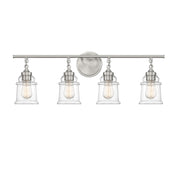 Savoy House Fuller 31in 4-Light Vanity Light | Vintage Satin Nickel and Clear Glass | Bathroom Vanity | 31.38 x 6.75 x 11 in | Model L8-8055-4-SN