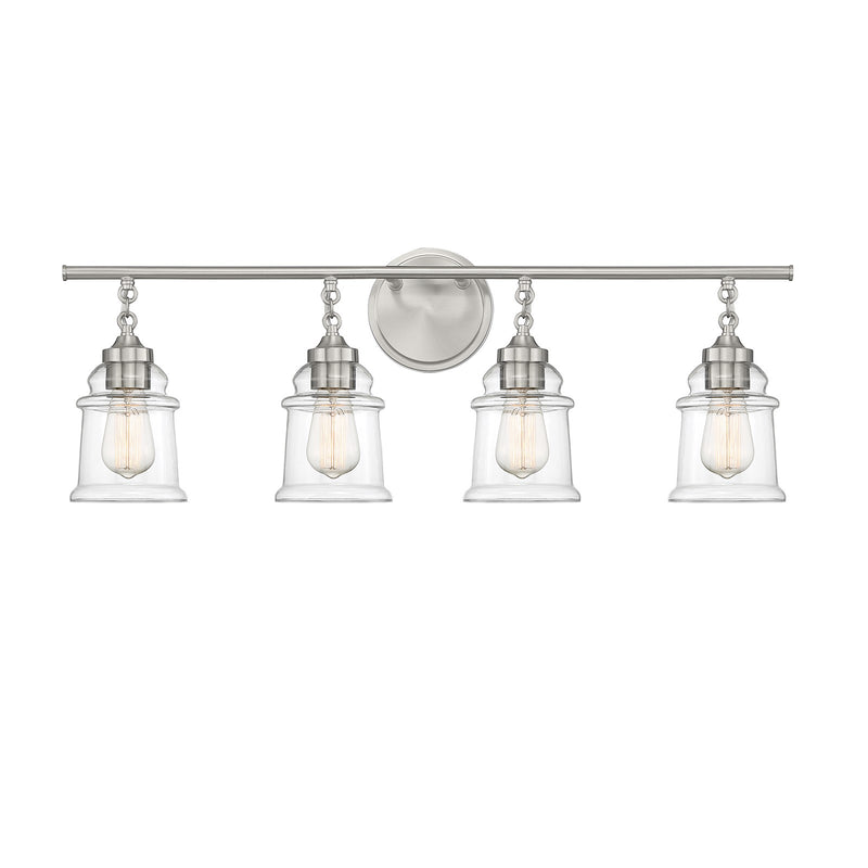 Savoy House Fuller 31in 4-Light Vanity Light | Vintage Satin Nickel and Clear Glass | Bathroom Vanity | 31.38 x 6.75 x 11 in | Model L8-8055-4-SN