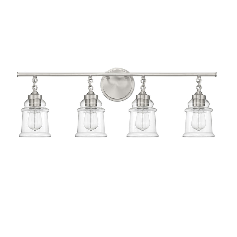 Savoy House Fuller 31in 4-Light Vanity Light | Vintage Satin Nickel and Clear Glass | Bathroom Vanity | 31.38 x 6.75 x 11 in | Model L8-8055-4-SN