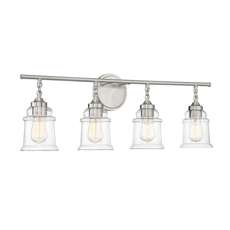 Savoy House Fuller 31in 4-Light Vanity Light | Vintage Satin Nickel and Clear Glass | Bathroom Vanity | 31.38 x 6.75 x 11 in | Model L8-8055-4-SN