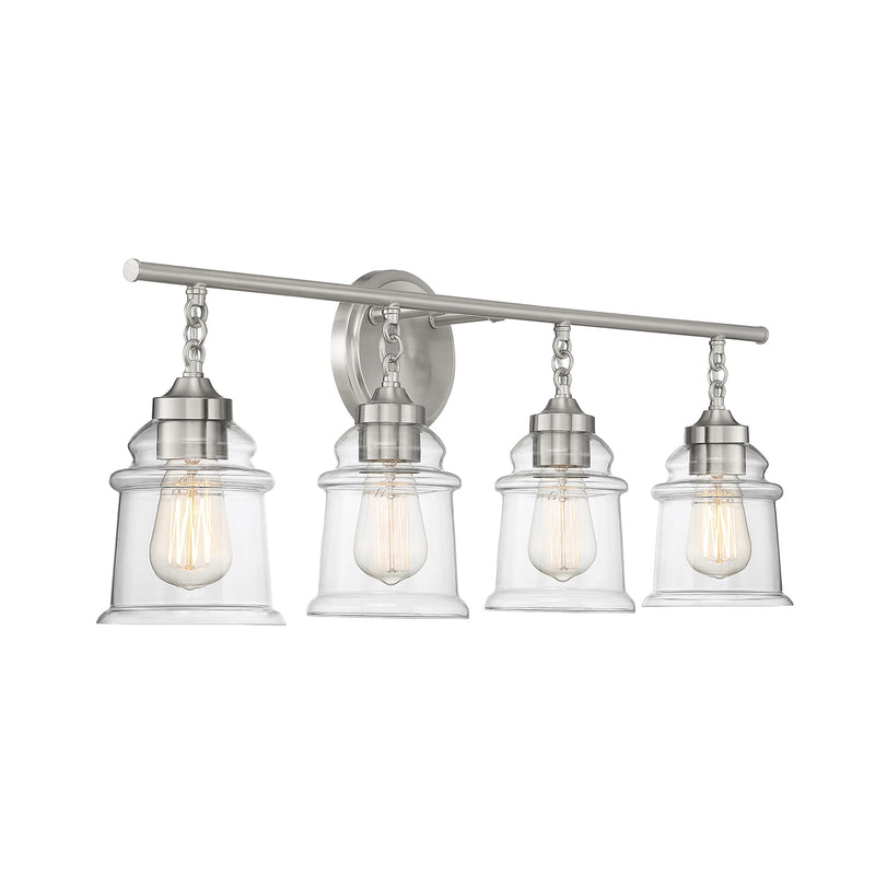 Savoy House Fuller 31in 4-Light Vanity Light | Vintage Satin Nickel and Clear Glass | Bathroom Vanity | 31.38 x 6.75 x 11 in | Model L8-8055-4-SN