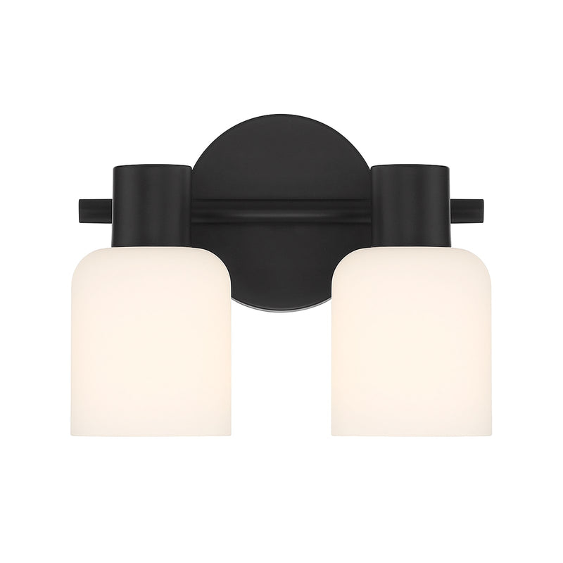 Savoy House Strand 10in 2-Light Vanity Light | Vintage Matte Black and White Glass | Bathroom Vanity | 6.25 x 10.25 x 8 in | Model L8-9022-2-BK