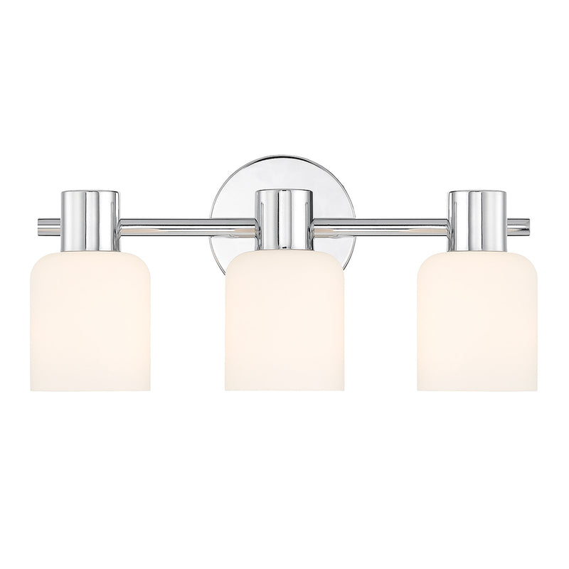 Savoy House Strand 17in 3-Light Vanity Light | Vintage Chrome and White Glass | Bathroom Vanity | 6.25 x 16.75 x 8 in | Model L8-9022-3-11