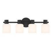 Savoy House Strand 23in 4-Light Vanity Light | Vintage Matte Black and White Glass | Bathroom Vanity & Powder Room | Model L8-9022-4-BK