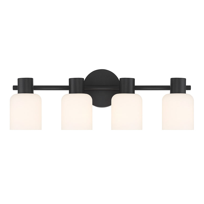 Savoy House Strand 23in 4-Light Vanity Light | Vintage Matte Black and White Glass | Bathroom Vanity & Powder Room | Model L8-9022-4-BK