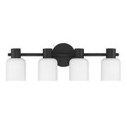 Savoy House Strand 23in 4-Light Vanity Light | Vintage Matte Black and White Glass | Bathroom Vanity & Powder Room | Model L8-9022-4-BK