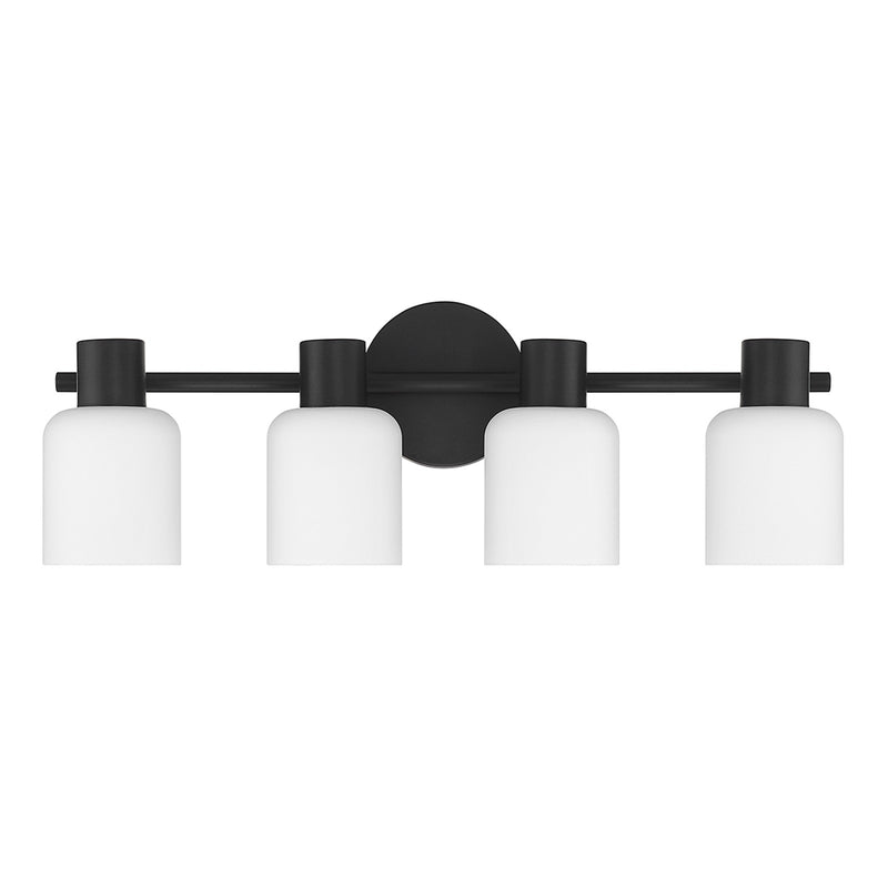 Savoy House Strand 23in 4-Light Vanity Light | Vintage Matte Black and White Glass | Bathroom Vanity & Powder Room | Model L8-9022-4-BK