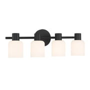 Savoy House Strand 23in 4-Light Vanity Light | Vintage Matte Black and White Glass | Bathroom Vanity & Powder Room | Model L8-9022-4-BK