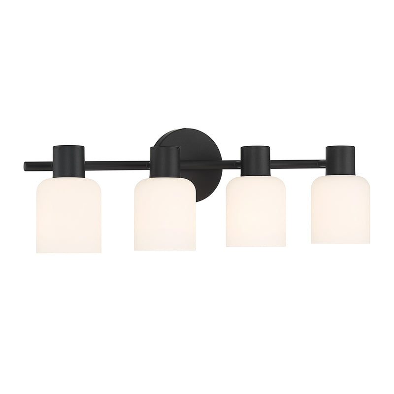 Savoy House Strand 23in 4-Light Vanity Light | Vintage Matte Black and White Glass | Bathroom Vanity & Powder Room | Model L8-9022-4-BK