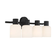 Savoy House Strand 23in 4-Light Vanity Light | Vintage Matte Black and White Glass | Bathroom Vanity & Powder Room | Model L8-9022-4-BK