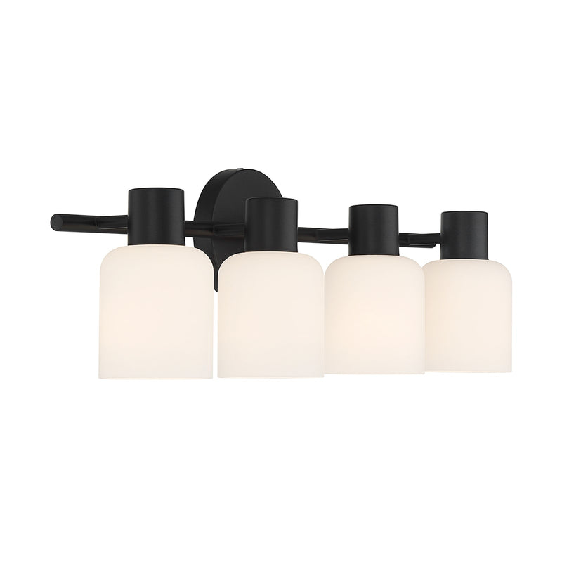 Savoy House Strand 23in 4-Light Vanity Light | Vintage Matte Black and White Glass | Bathroom Vanity & Powder Room | Model L8-9022-4-BK