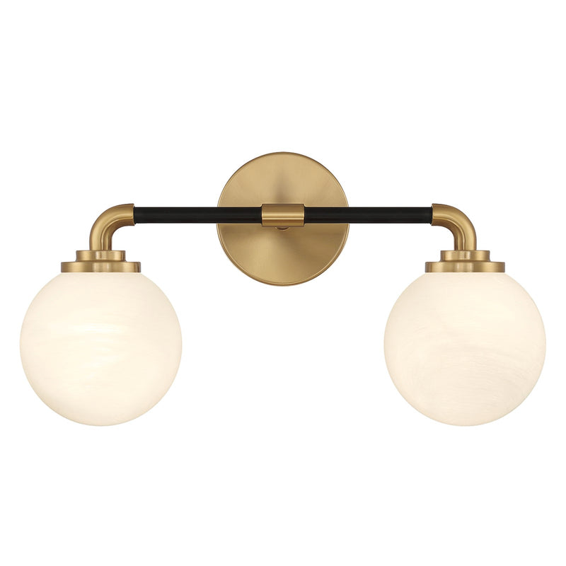Savoy House Dresden 18in 2-Light Vanity Light | Mid-Century Modern Matte Black and Warm Brass Glass | Bathroom Vanity & Powder | Model L8-9604-2-143