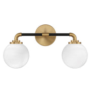 Savoy House Dresden 18in 2-Light Vanity Light | Mid-Century Modern Matte Black and Warm Brass Glass | Bathroom Vanity & Powder | Model L8-9604-2-143