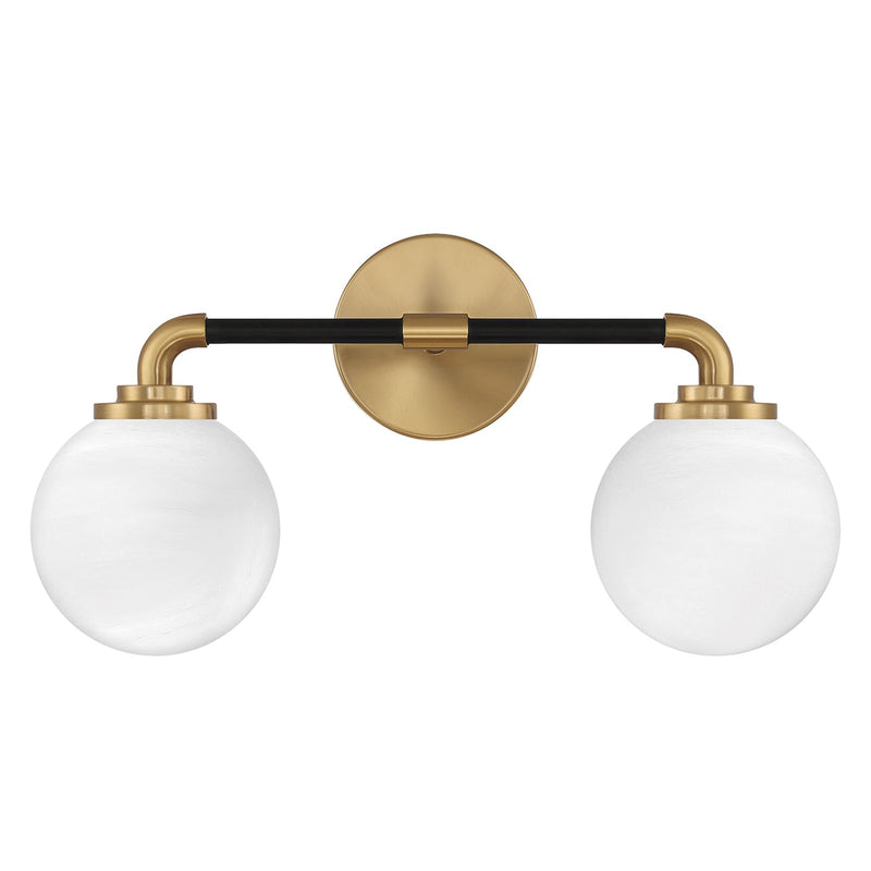 Savoy House Dresden 18in 2-Light Vanity Light | Mid-Century Modern Matte Black and Warm Brass Glass | Bathroom Vanity & Powder | Model L8-9604-2-143