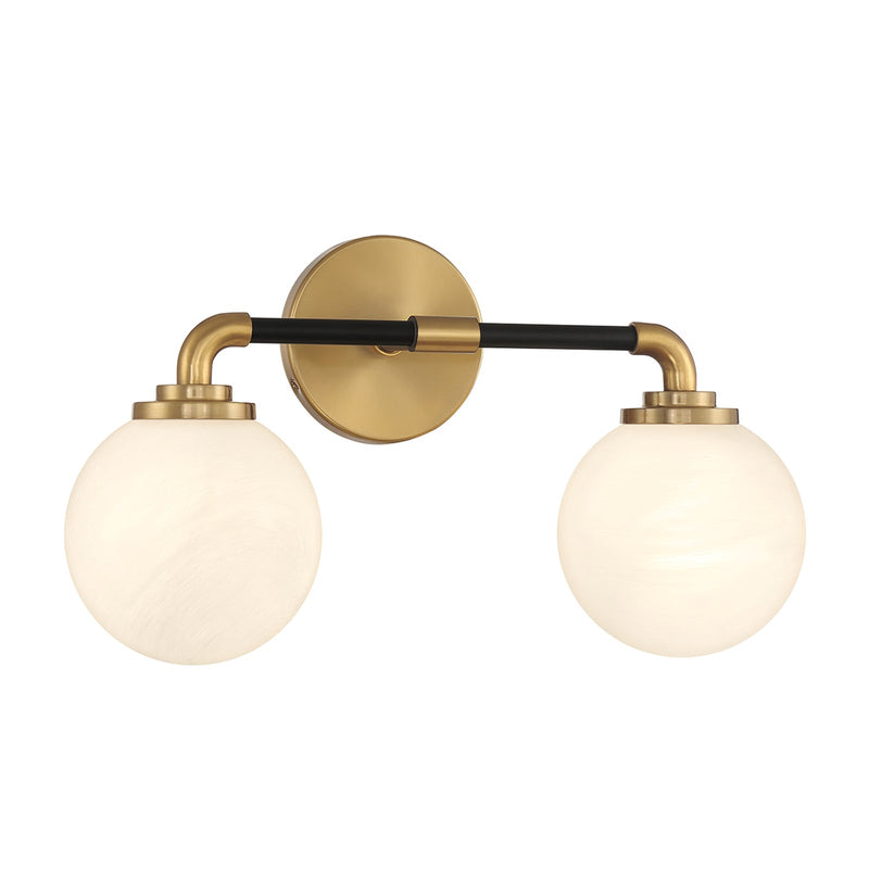 Savoy House Dresden 18in 2-Light Vanity Light | Mid-Century Modern Matte Black and Warm Brass Glass | Bathroom Vanity & Powder | Model L8-9604-2-143