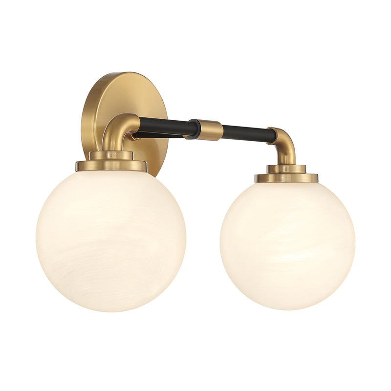 Savoy House Dresden 18in 2-Light Vanity Light | Mid-Century Modern Matte Black and Warm Brass Glass | Bathroom Vanity & Powder | Model L8-9604-2-143