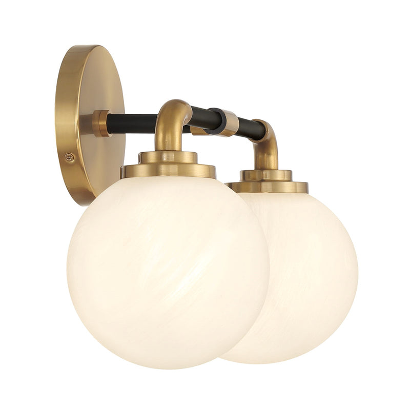 Savoy House Dresden 18in 2-Light Vanity Light | Mid-Century Modern Matte Black and Warm Brass Glass | Bathroom Vanity & Powder | Model L8-9604-2-143