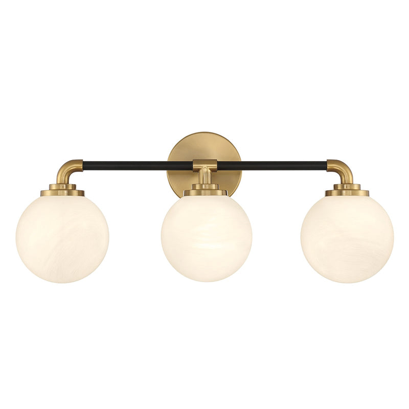 Savoy House Dresden 24in 3-Light Vanity Light | Mid-Century Modern Matte Black and Warm Brass Glass | Bathroom Vanity & Powder | Model L8-9604-3-143