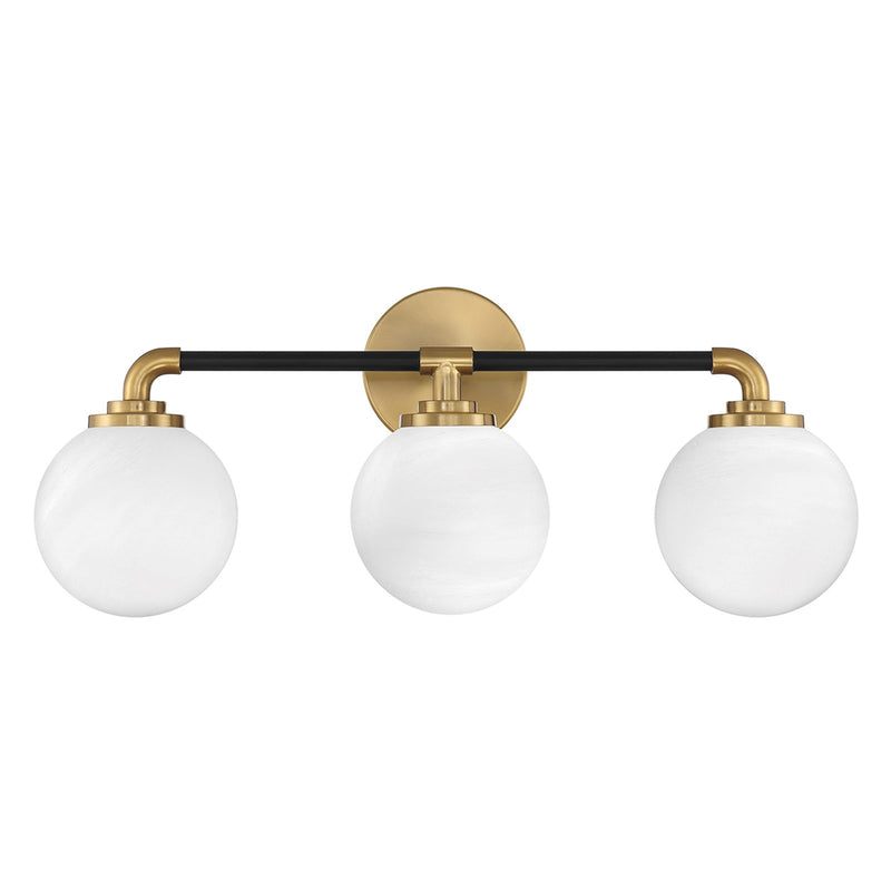 Savoy House Dresden 24in 3-Light Vanity Light | Mid-Century Modern Matte Black and Warm Brass Glass | Bathroom Vanity & Powder | Model L8-9604-3-143