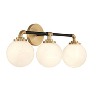 Savoy House Dresden 24in 3-Light Vanity Light | Mid-Century Modern Matte Black and Warm Brass Glass | Bathroom Vanity & Powder | Model L8-9604-3-143