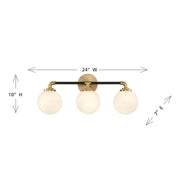 Savoy House Dresden 24in 3-Light Vanity Light | Mid-Century Modern Matte Black and Warm Brass Glass | Bathroom Vanity & Powder | Model L8-9604-3-143