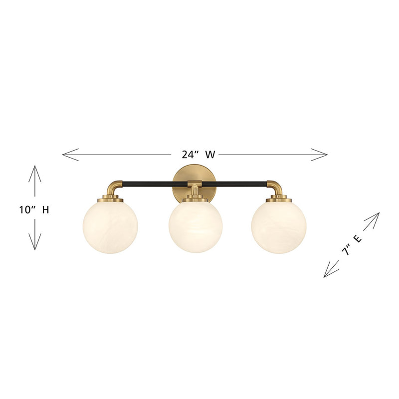 Savoy House Dresden 24in 3-Light Vanity Light | Mid-Century Modern Matte Black and Warm Brass Glass | Bathroom Vanity & Powder | Model L8-9604-3-143