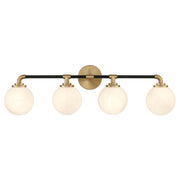 Savoy House Dresden 33in 4-Light Vanity Light | Mid-Century Modern Matte Black and Warm Brass Glass | Bathroom Vanity & Powder | Model L8-9604-4-143